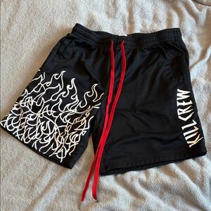 Kill Crew Black and White Flame Athletic Shorts